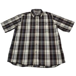 Echo Unltd Shirt Mens XL Brown Plaid Button Up Short Sleeve Collared Top